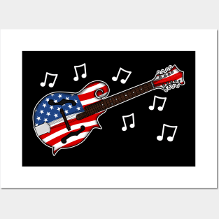 4th July Mandolin America Rocks USA Flag Mandolinist Posters and Art